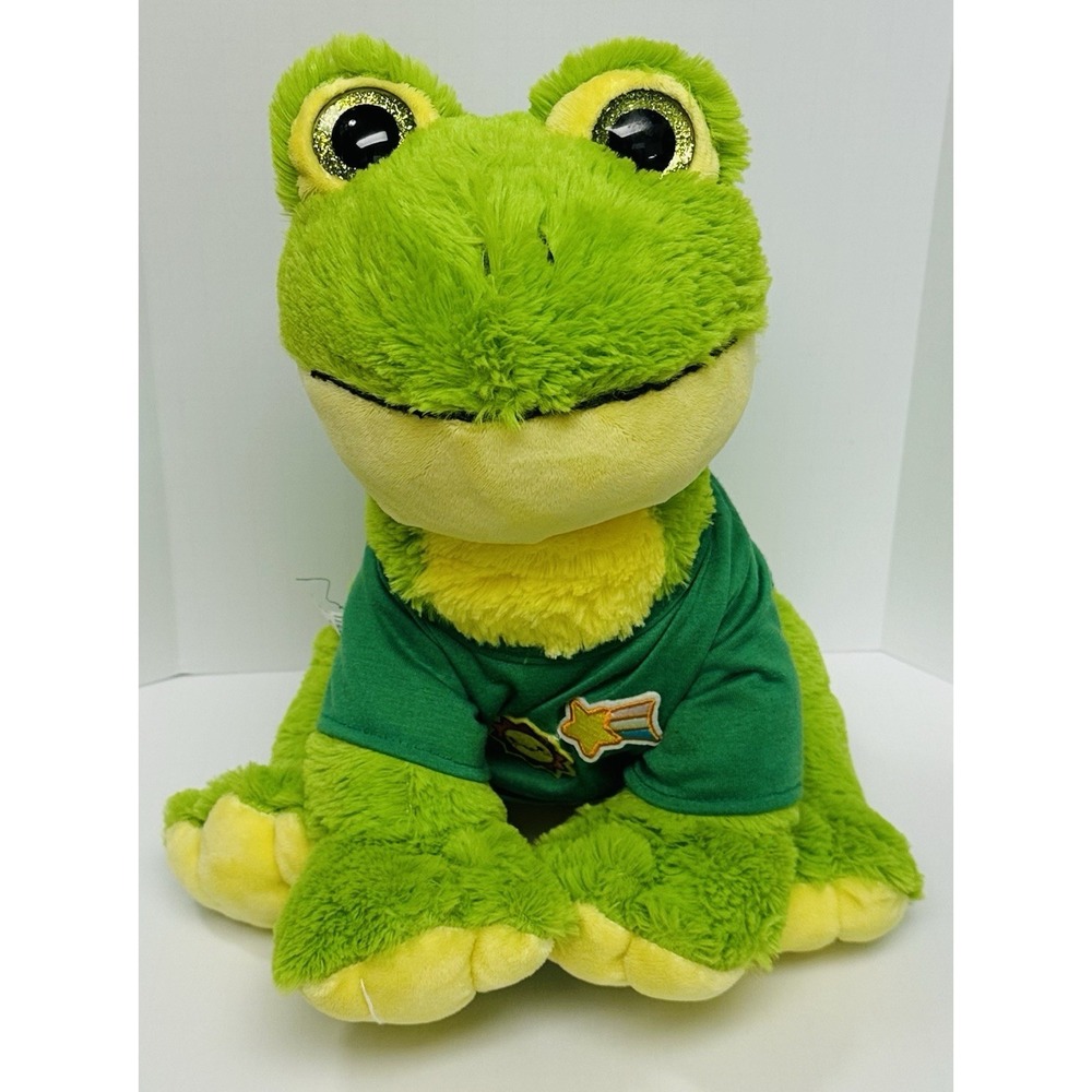 Teddy Mountain Hop the Frog Plush Stuffed Animal With Shirt Green Yellow Big eye